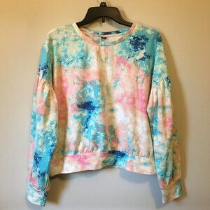 Tie Dye Nebula Printed Puffy Sleeve Sweater XL Plus